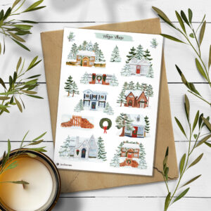 Winter Houses Stickers. Snow Village Planner Stickers